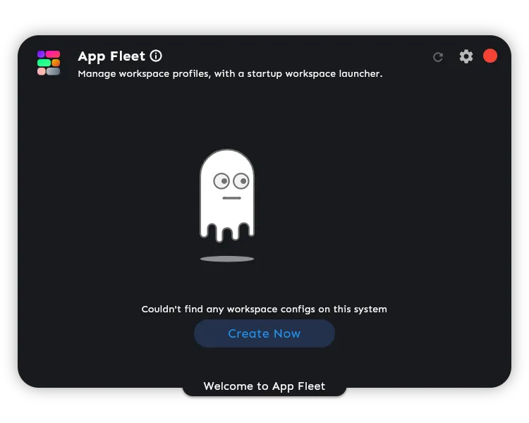 uma captura de tela do app fleet sem nenhum espaço de trabalho definido