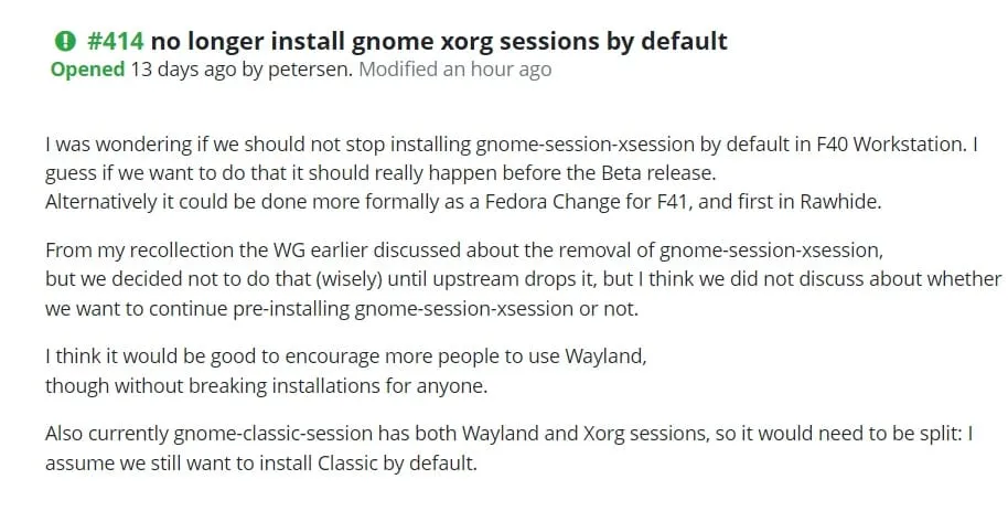 Captura de tela do problema da sessão do Fedora Xorg para GNOME