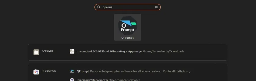 pesquisando_por_qprompt_na_area_de_atividades_do_gnome Pesquisando por QPrompt na área de trabalho do GNOME