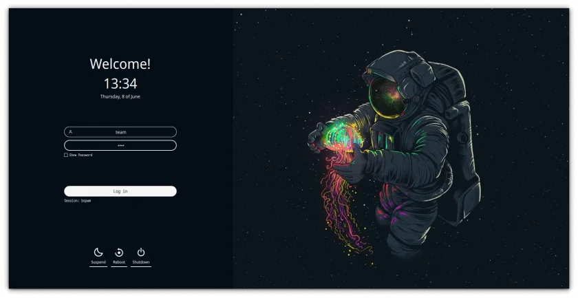 Uma captura de tela da tela de login no Exodia OS