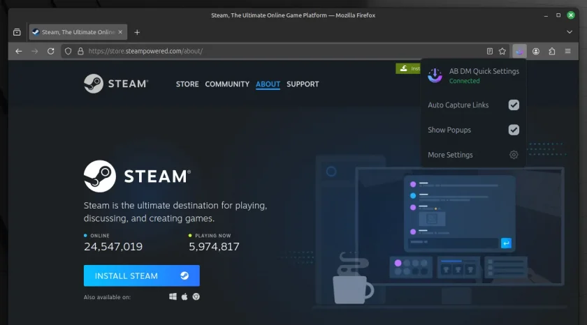 Extensão do navegador Firefox para o AB Download Manager