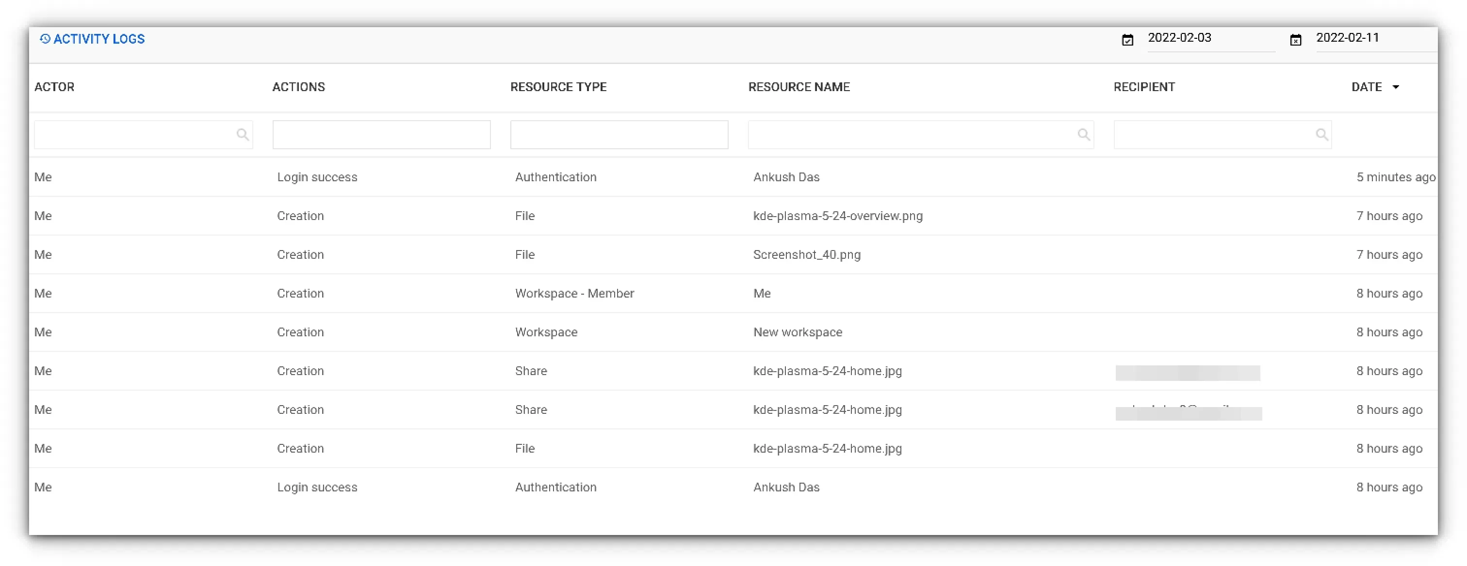 Log de atividades do LinShare Log de atividades do LinShare
