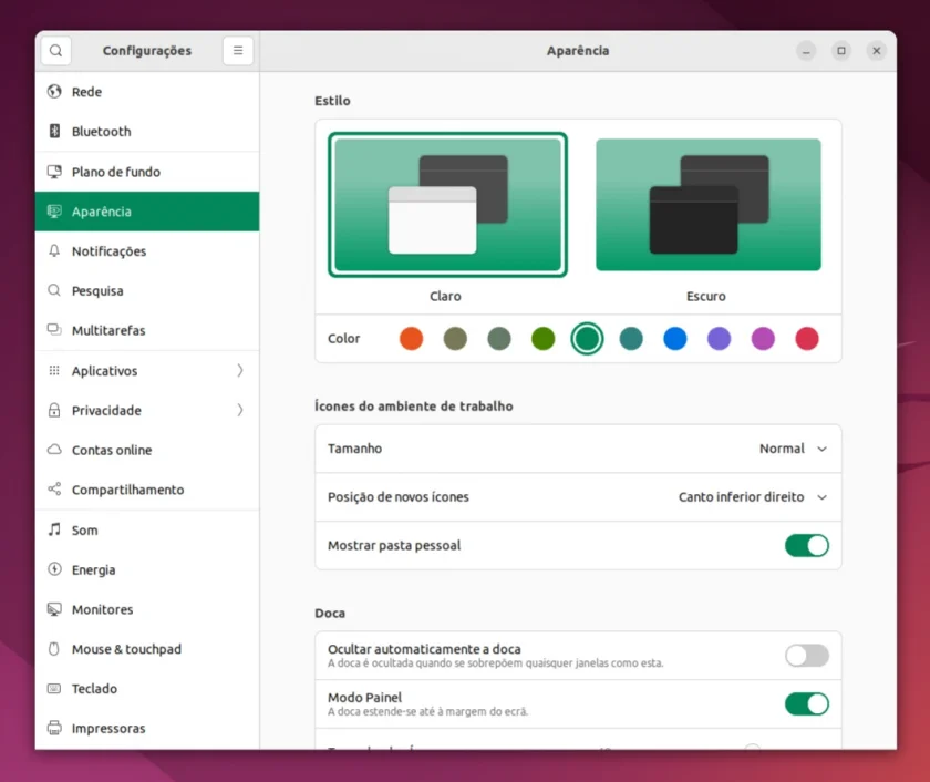 Alterando cor de destaque no Ubuntu 22.04