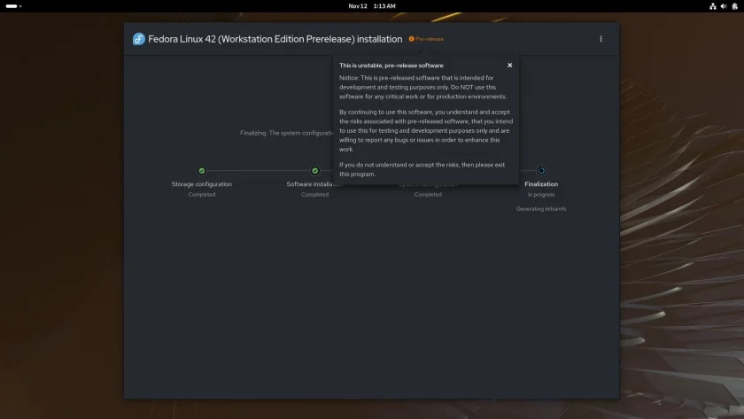 Captura da interface do Anaconda com o aviso de pré-lançamento