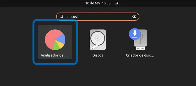 Analisador de uso de discos na área de atividades do GNOME Analisador de uso de discos na área de atividades do GNOME