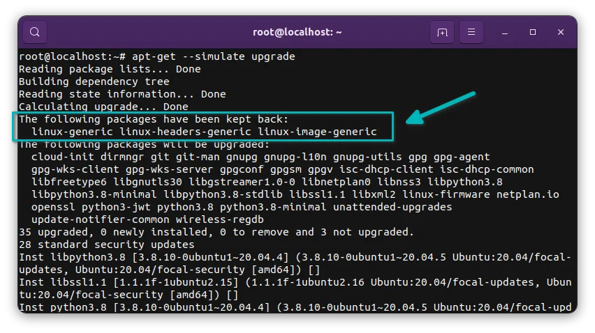 apt-get upgrade não pode 'atualizar' a versão do kernel