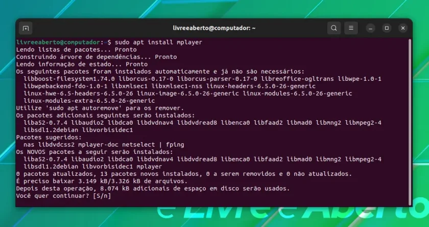 Instalar pacote usando o comando apt no Linux