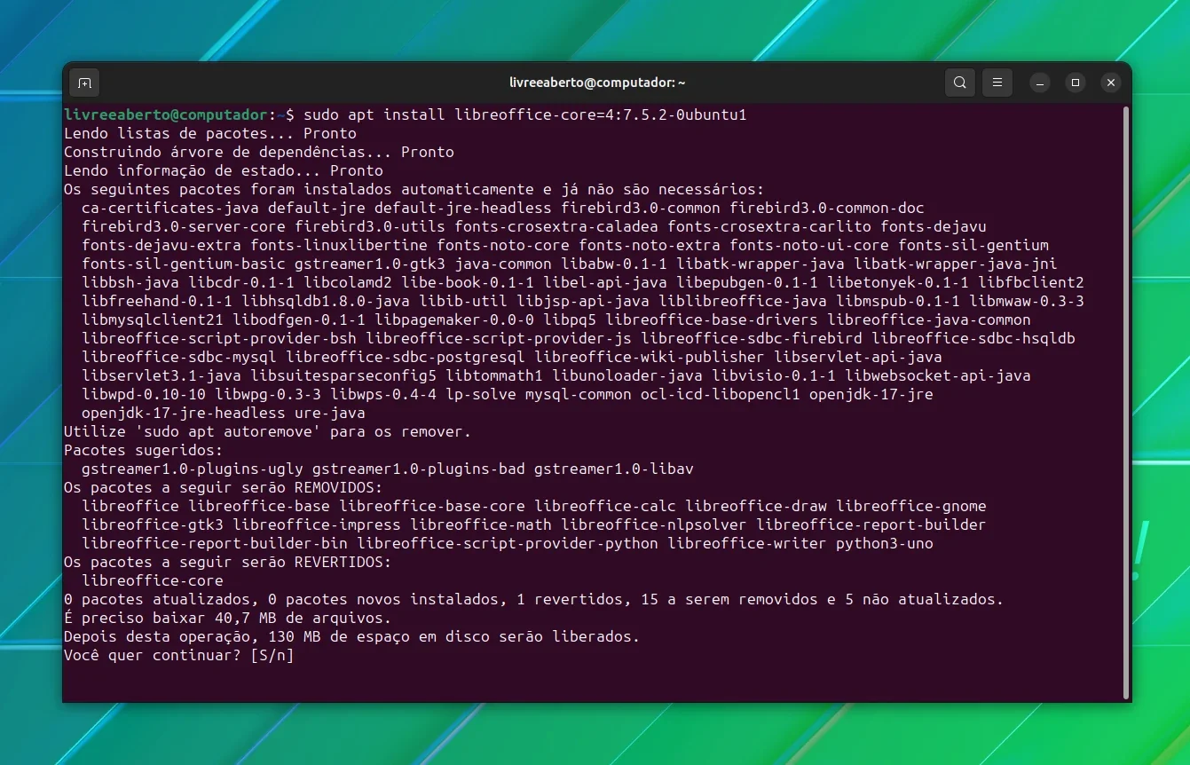 Downgrade de um pacote instalado