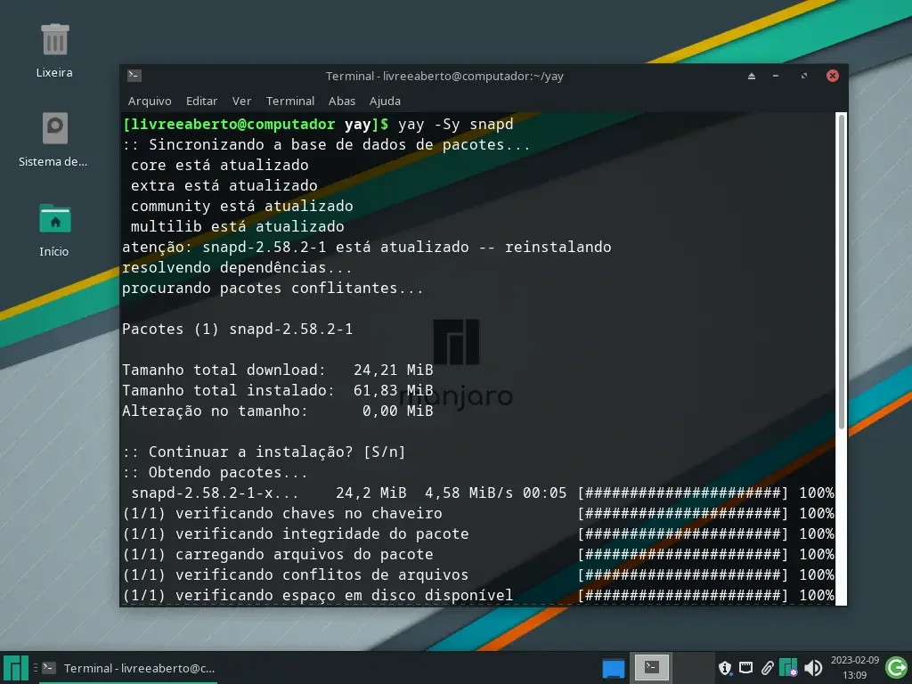 Instalando o snapd do AUR usando o yay Instalando o snapd do AUR usando o yay