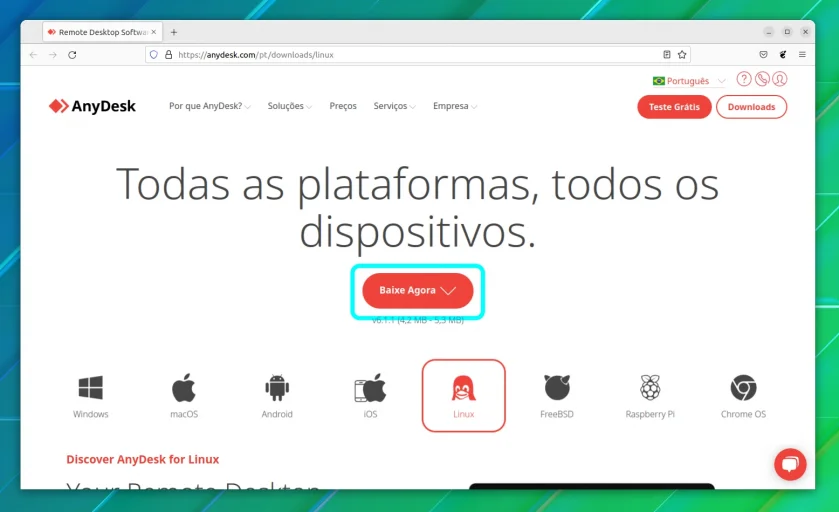 Baixando o AnyDesk para Ubuntu