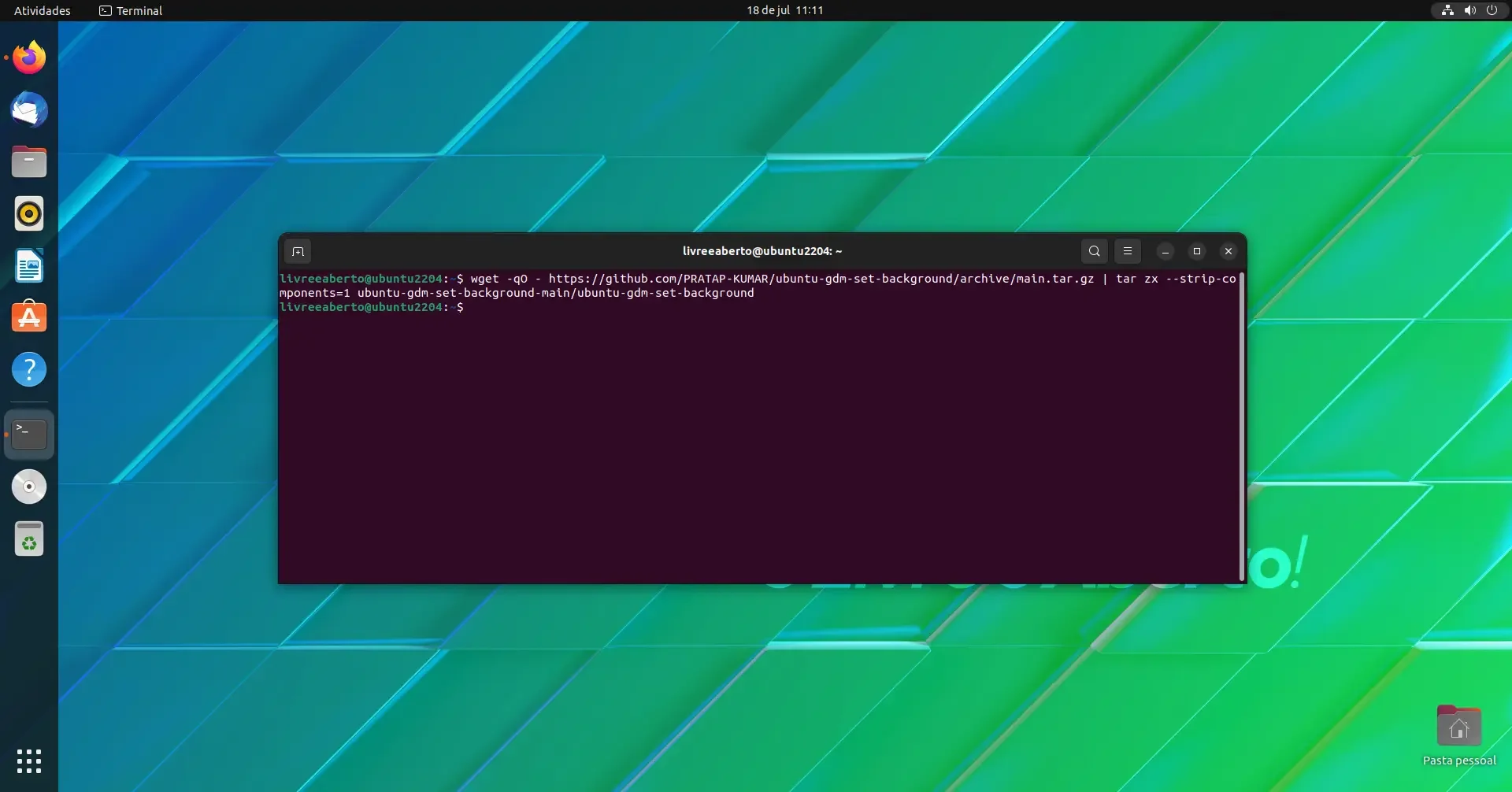 Baixando script para alterar a tela de fundo do Ubuntu Baixando script para alterar a tela de fundo do Ubuntu