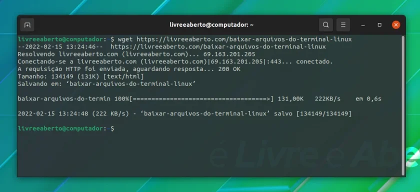 Baixando uma página da internet pelo terminal usando o comando wget