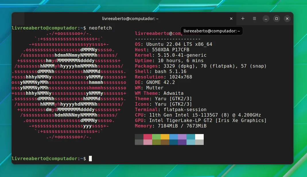 Black Box Terminal mostrando o comando neofetch