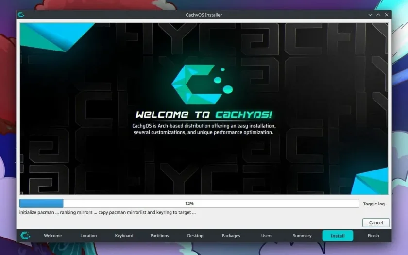 Uma captura de tela do instalador do Cachy OS March 2024 QT6 Calamares