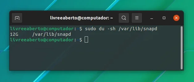 Comando du mostrando o tamanho da pasta /var/lib/snapd Comando du mostrando o tamanho da pasta /var/lib/snapd