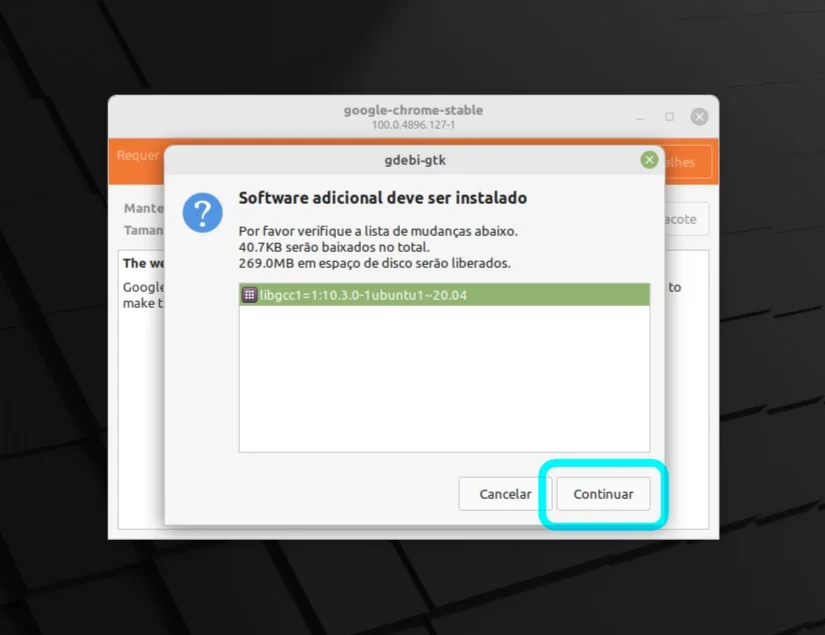 Continuar instalação de pacotes adicionais do Google Chrome pelo GDebi