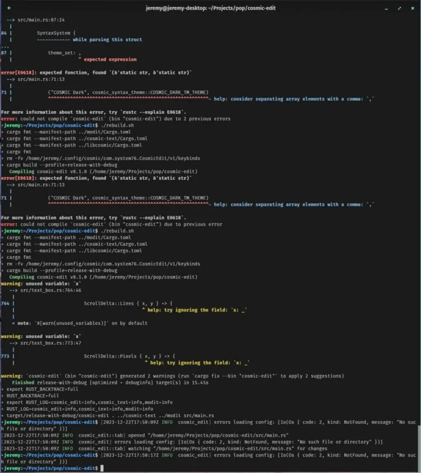 uma captura de tela do terminal cósmico