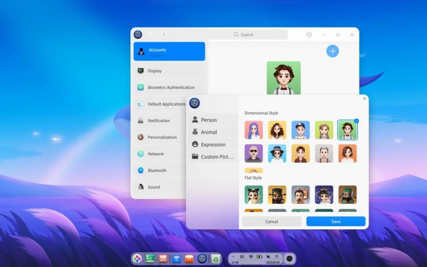 Uma captura de tela das atualizações do avatar do usuário no Deepin 23