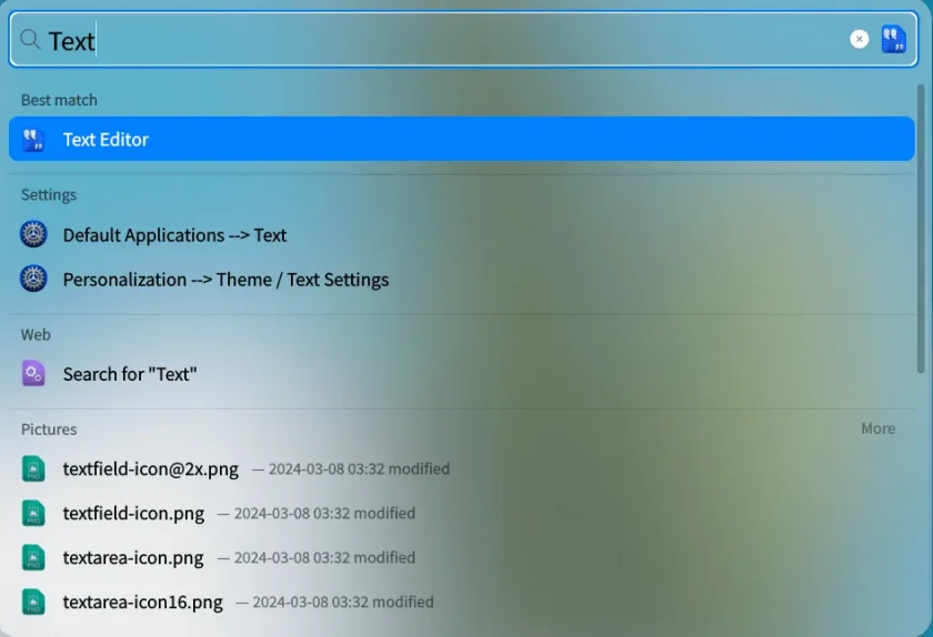 Uma captura de tela do Deepin Grand Search em ação
