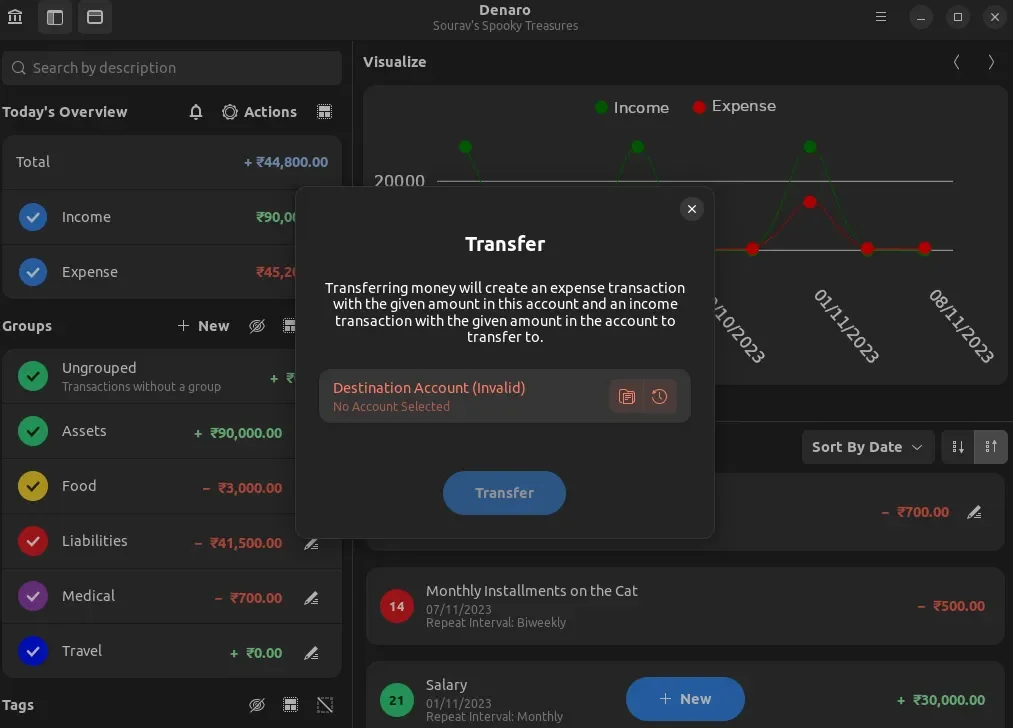 uma captura de tela do recurso de transferência de dinheiro denaro