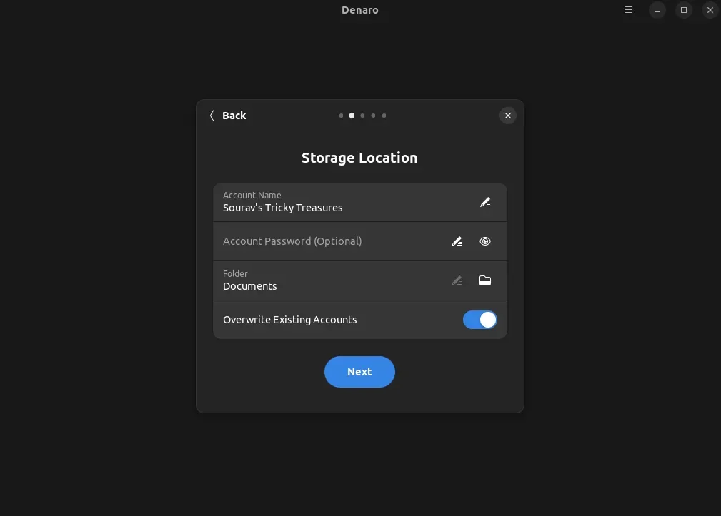 uma captura de tela do assistente de configuração de conta denaro
