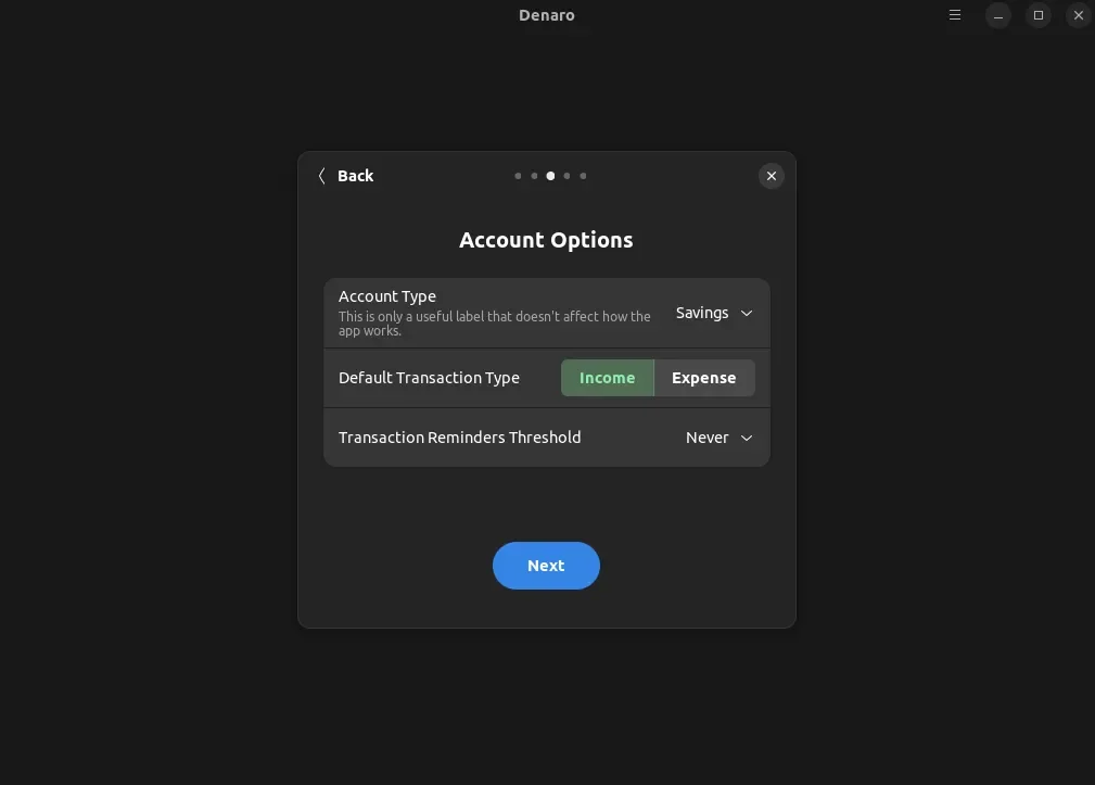 uma captura de tela do assistente de configuração de conta denaro