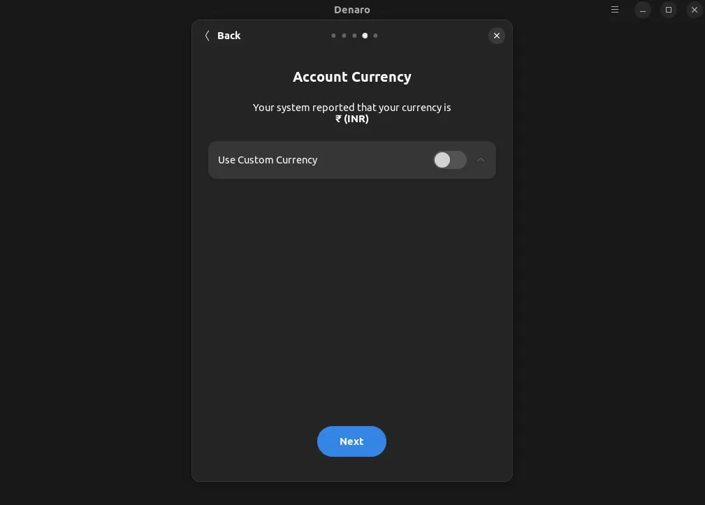 uma captura de tela do assistente de configuração de conta denaro