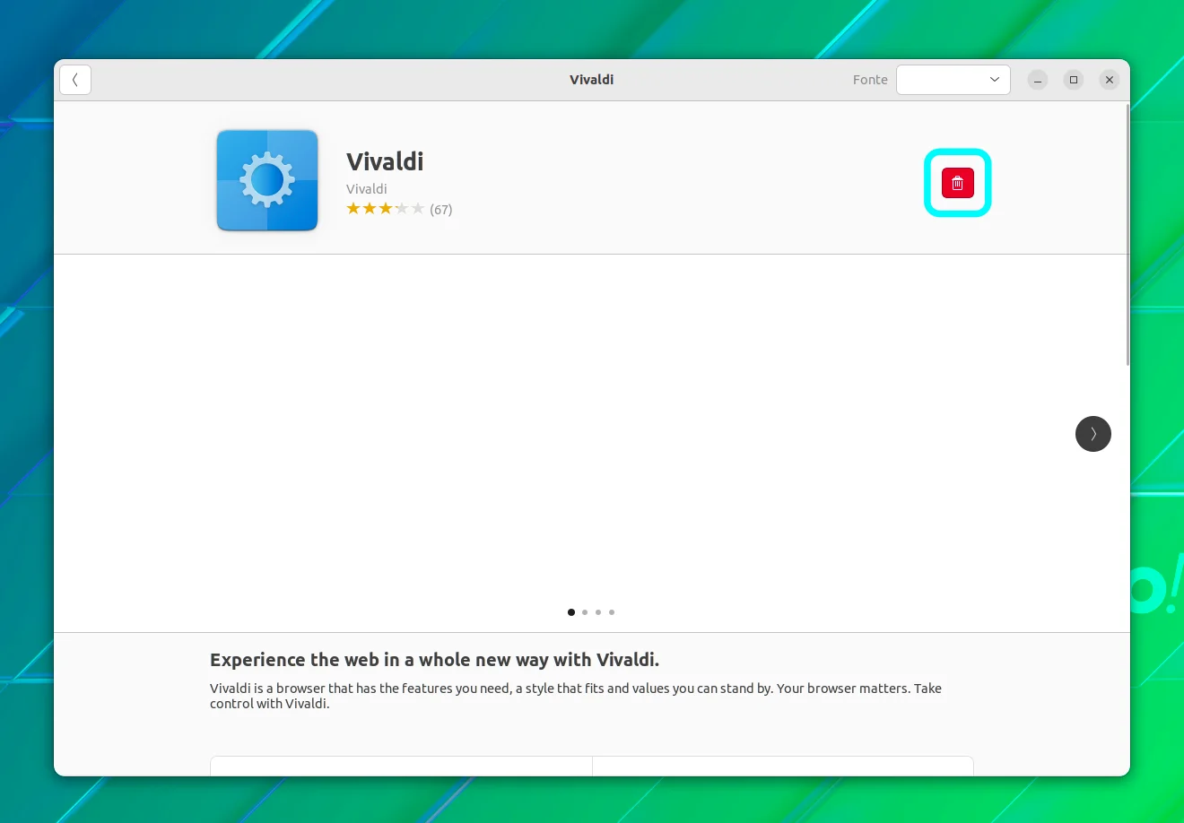 Desinstalando o Vivaldi pelo Centro de Software