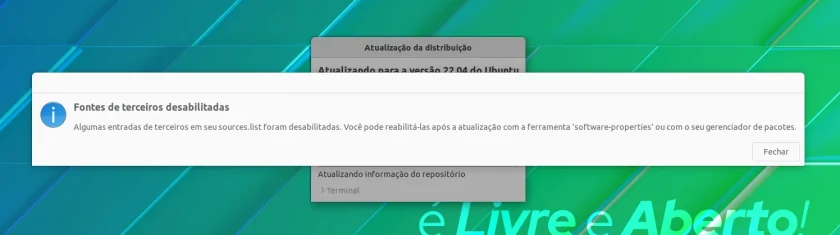 Diálogos durante a atualização para Ubuntu 22.04 Diálogos durante a atualização para Ubuntu 22.04