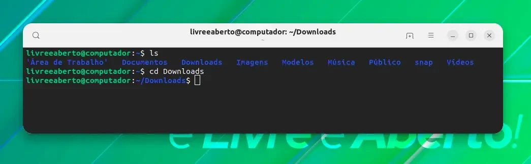 A maioria dos prompts de terminal Linux mostra a localização atual