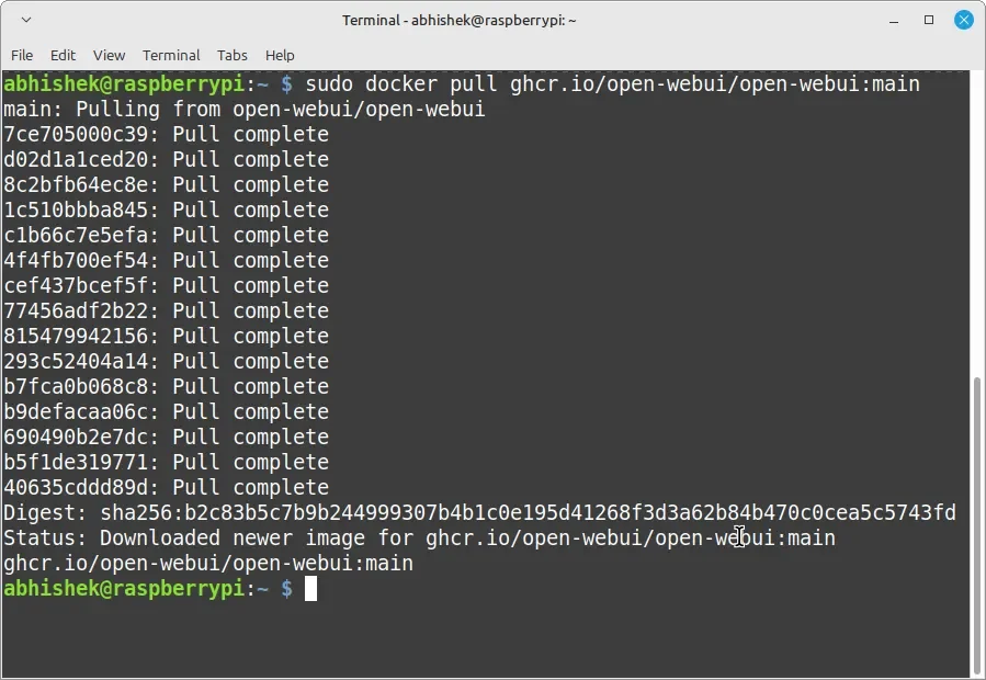 Puxando a imagem do Docker Open WebUI