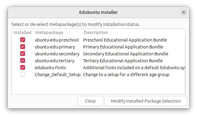 Usuários do grupo Edubuntu selecionam