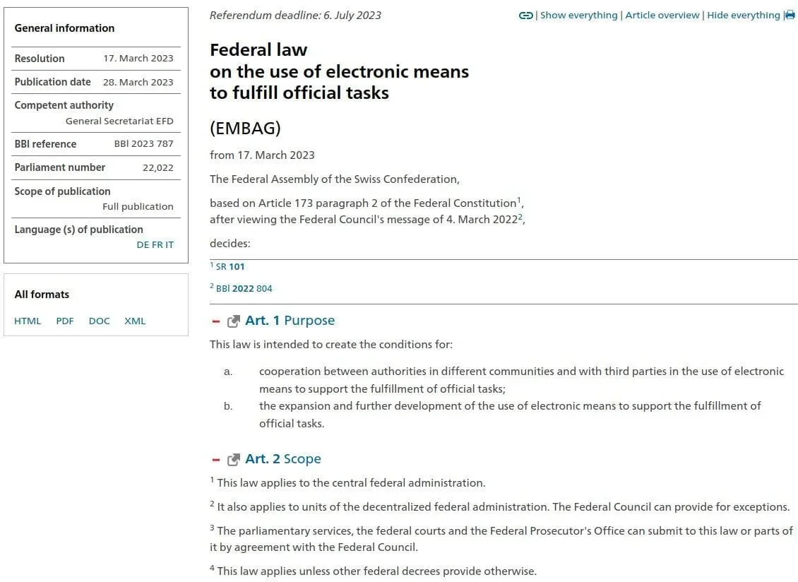 Uma captura de tela de um trecho traduzido do rascunho oficial de Embag