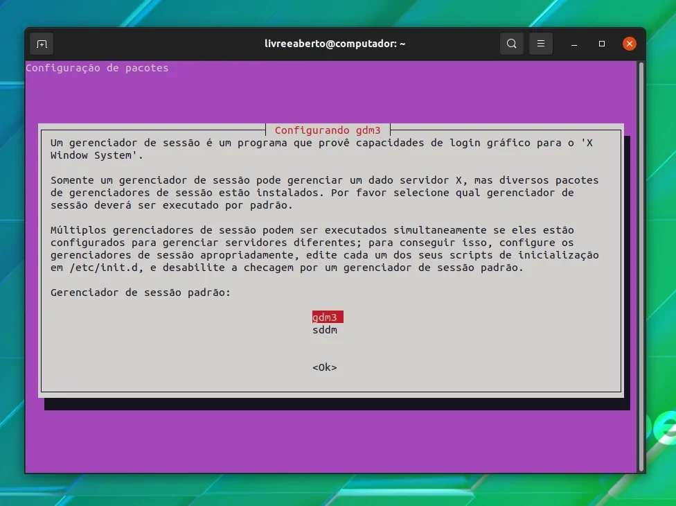 Escolha de gerenciador de login Escolha de gerenciador de login