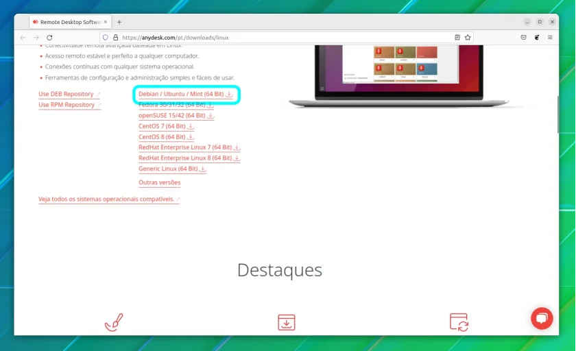 Escolhendo o AnyDesk para Ubuntu