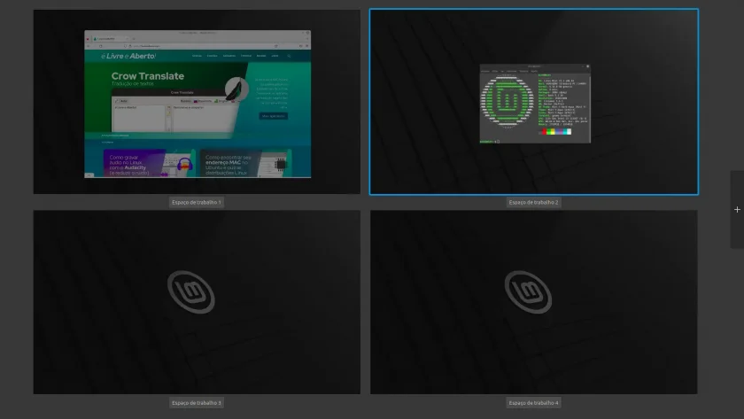 Visão geral da área de trabalho no Linux Mint Visão geral da área de trabalho no Linux Mint