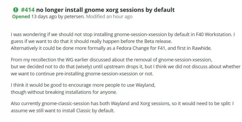 Captura de tela do problema da sessão do Fedora Xorg para GNOME
