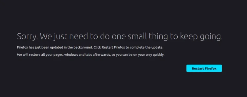 Firefox forçado reiniciar no passado Firefox forçado reiniciar no passado