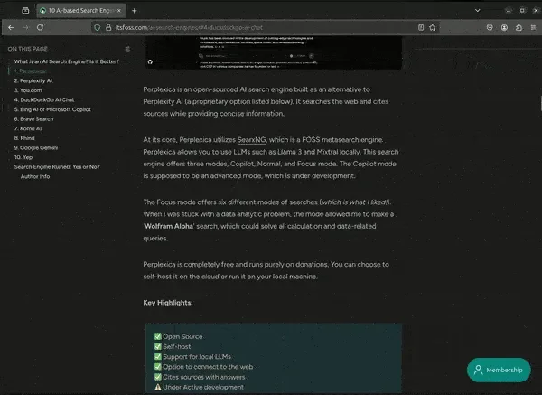 Um GIF de integração do Firefox AI Chatbot em ação