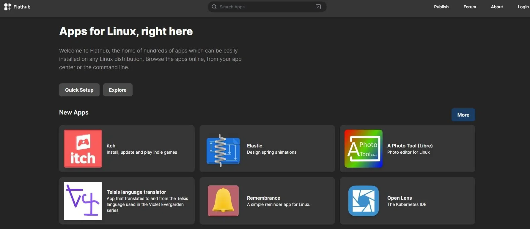 captura de tela do portal beta do flathub