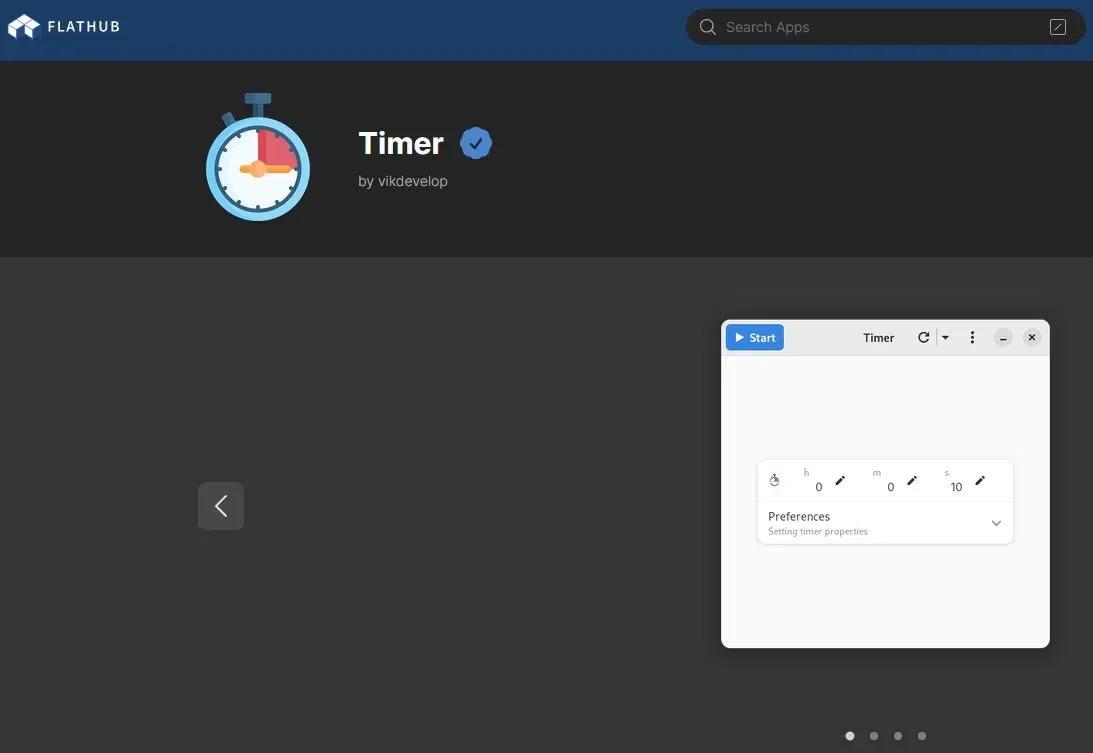 captura de tela de beta.flathub.org mostrando um aplicativo listado com um selo de ícone verificado