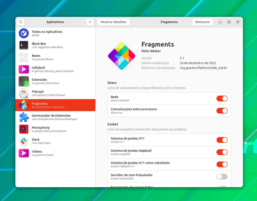 Permissões de controle de aplicativos Flatpak individuais Permissões de controle de aplicativos Flatpak individuais