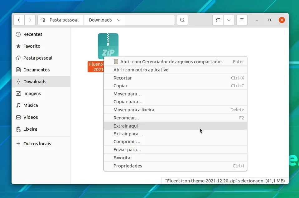 fluent_pacote_zip_descompactando Descompactando o pacote zip de ícones Fluent