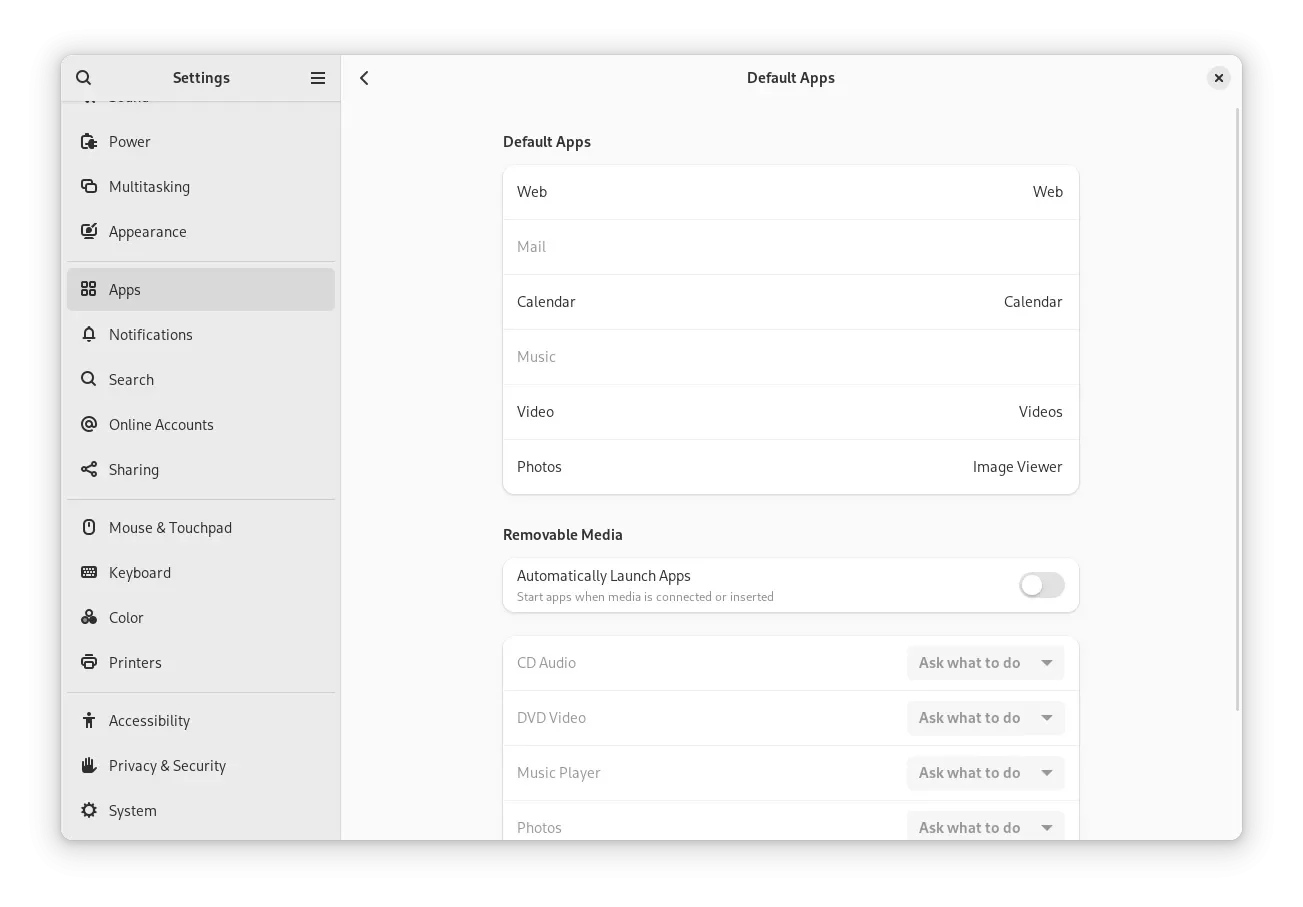 Configurações de aplicativos do GNOME 46