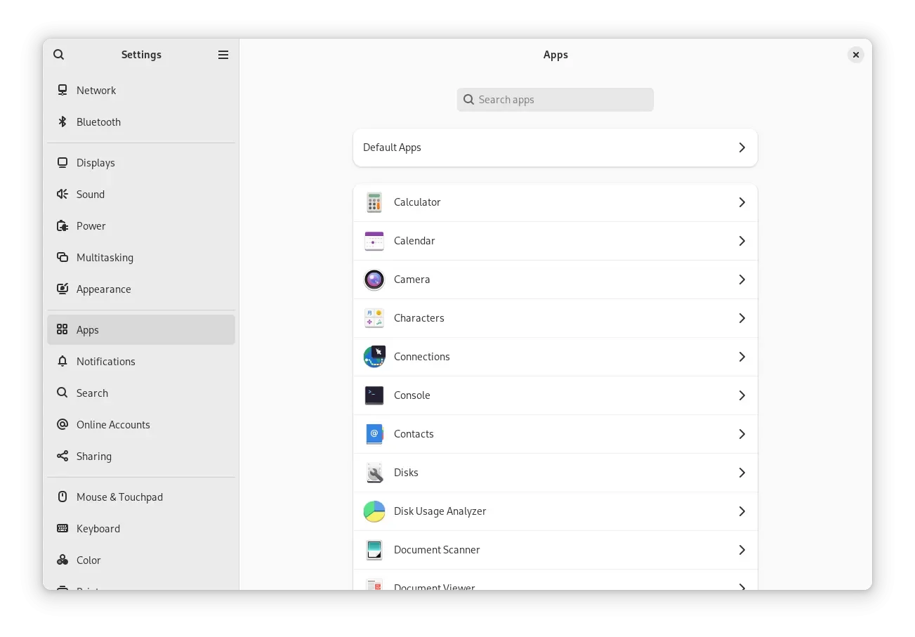 Captura de tela do menu de aplicativos do GNOME 46