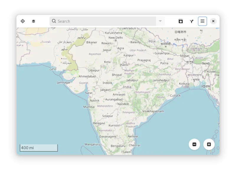 Captura de tela da interface do usuário do mapa do gnome