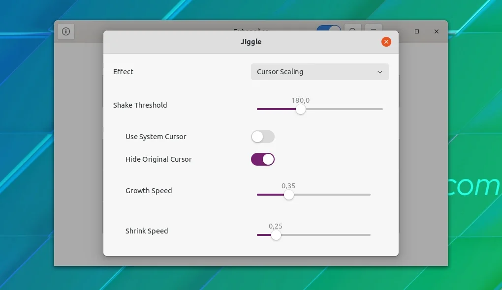 gnome-extension-jiggle-opcoes Opções da Extensão Jiggle