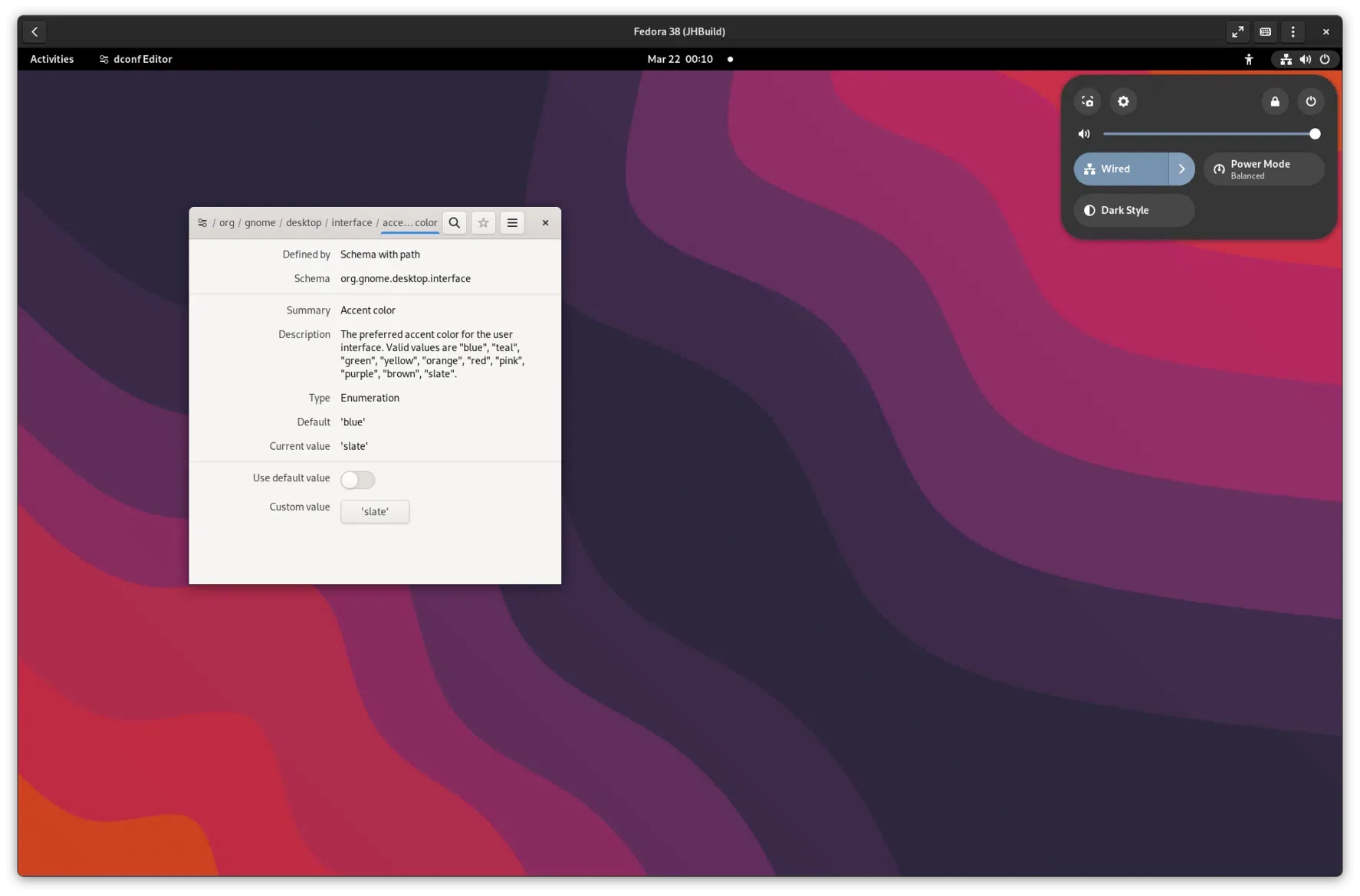 outra visão inicial do próximo suporte de acento de cores do gnome