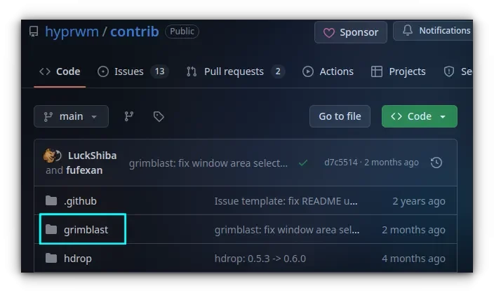 Vá para a pasta Grimblast no repositório oficial do GitHub.
