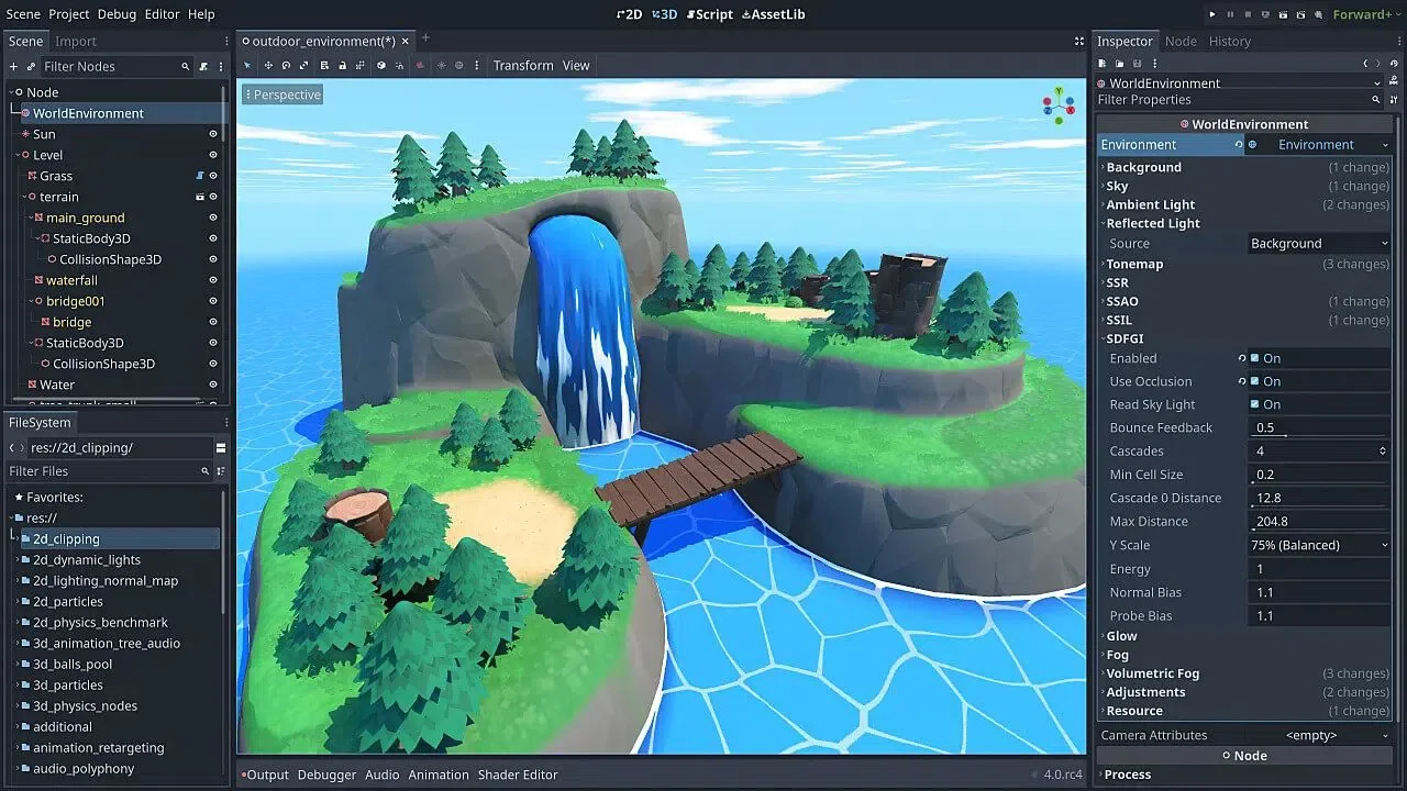 uma captura de tela dos recursos de renderização do godot 4.0